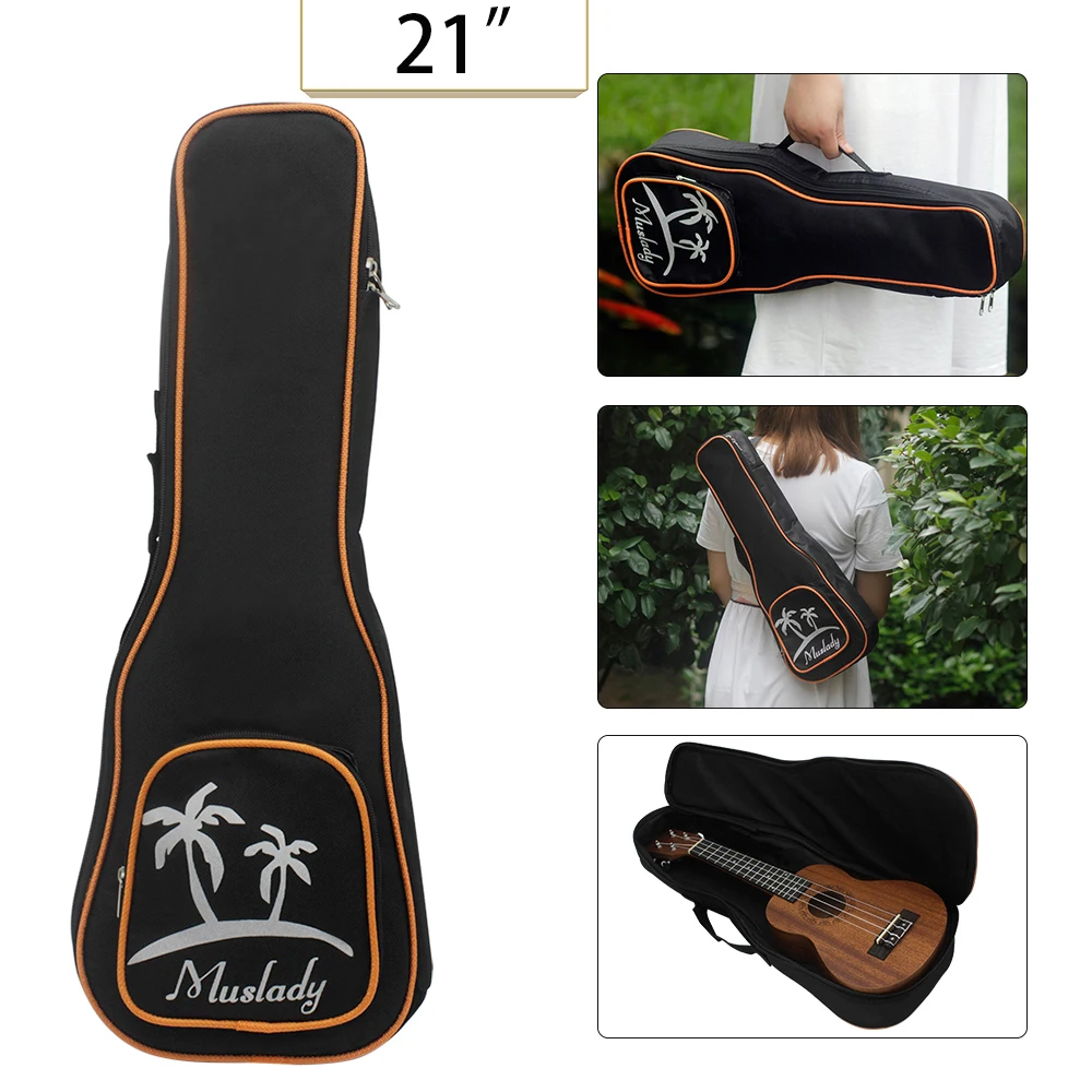 Muslady 21 дюймов сопрано укулеле сумка Uke Ukelele чехол на молнии кокосовое дерево узор Стиль с регулируемым одним плечевым ремнем