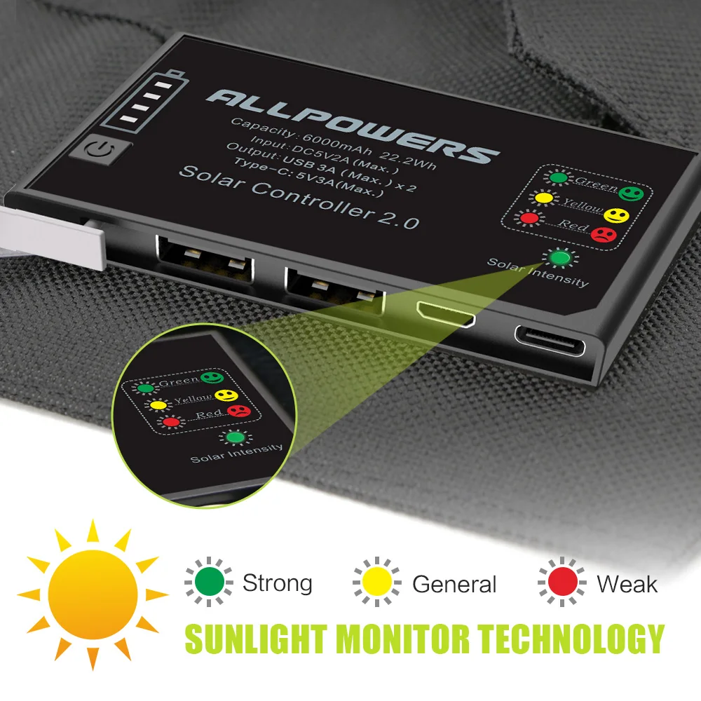 ALLPOWERS солнечное зарядное устройство портативное 5 в 15 Вт Dual USB+ type-C портативное солнечное зарядное устройство на открытом воздухе складная солнечная панель