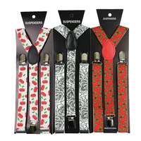 fashion2 5cm wide floral print suspenders men womens suspenders adjustable clips on y back braces elastic 3 clip suspenders