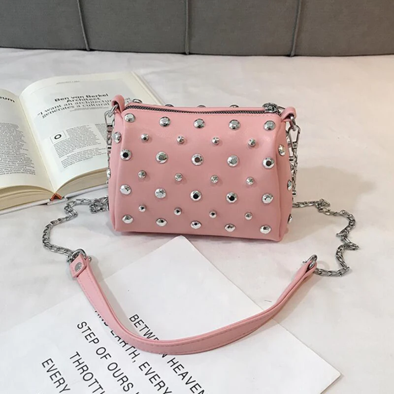 Yogodlns Bags For Women New Fashion Rivet PU Leather Women Bag Diamonds Shoulder Messenger Bag Chains Small Flap Crossbody Bag