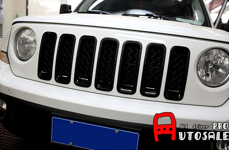 ABS внешний вид сзади Черная передняя Центр решетка гриль FrameTrims 7 шт. для Jeep Patriot 2011