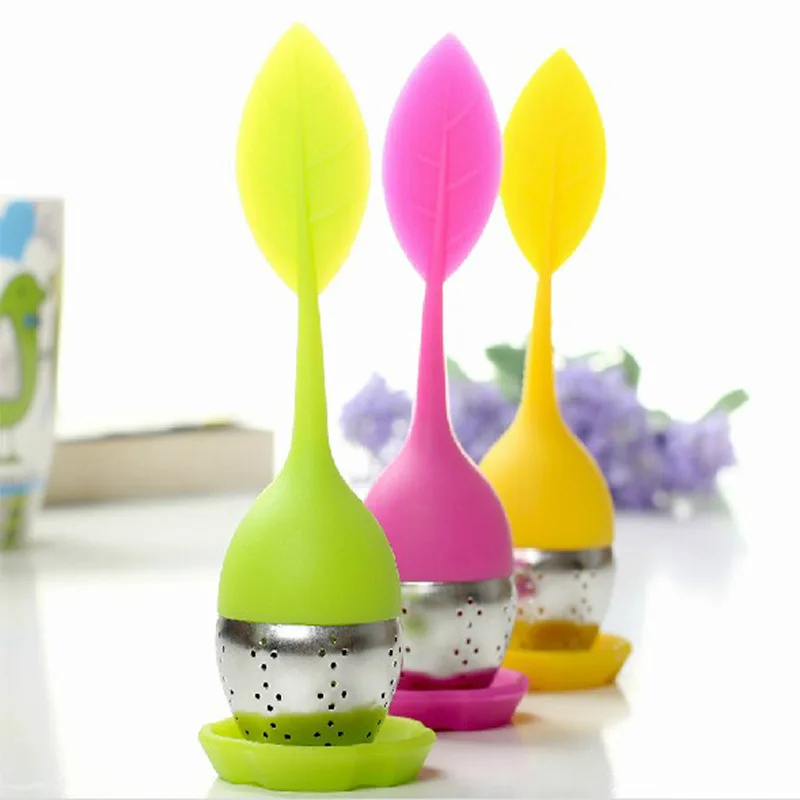 Colador de hojas de t&eacute; de silicona y acero inoxidable de grado alimenticio, Infusor de especias a base de hierbas, filtro de t&eacute;, 100 Uds.-1