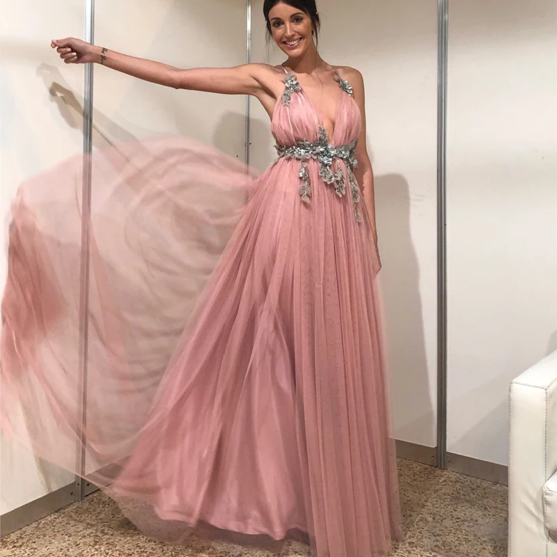 Розовое длинное платье пачка Vestidos женское макси вечернее сексуальное с открытой