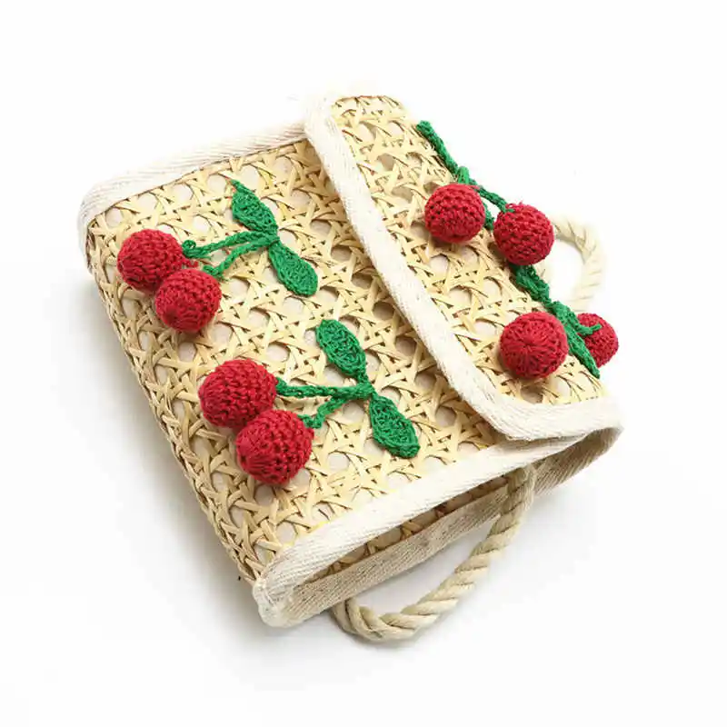 Новая вишневая соломенная сумка из чистого натурального плетеного материала с