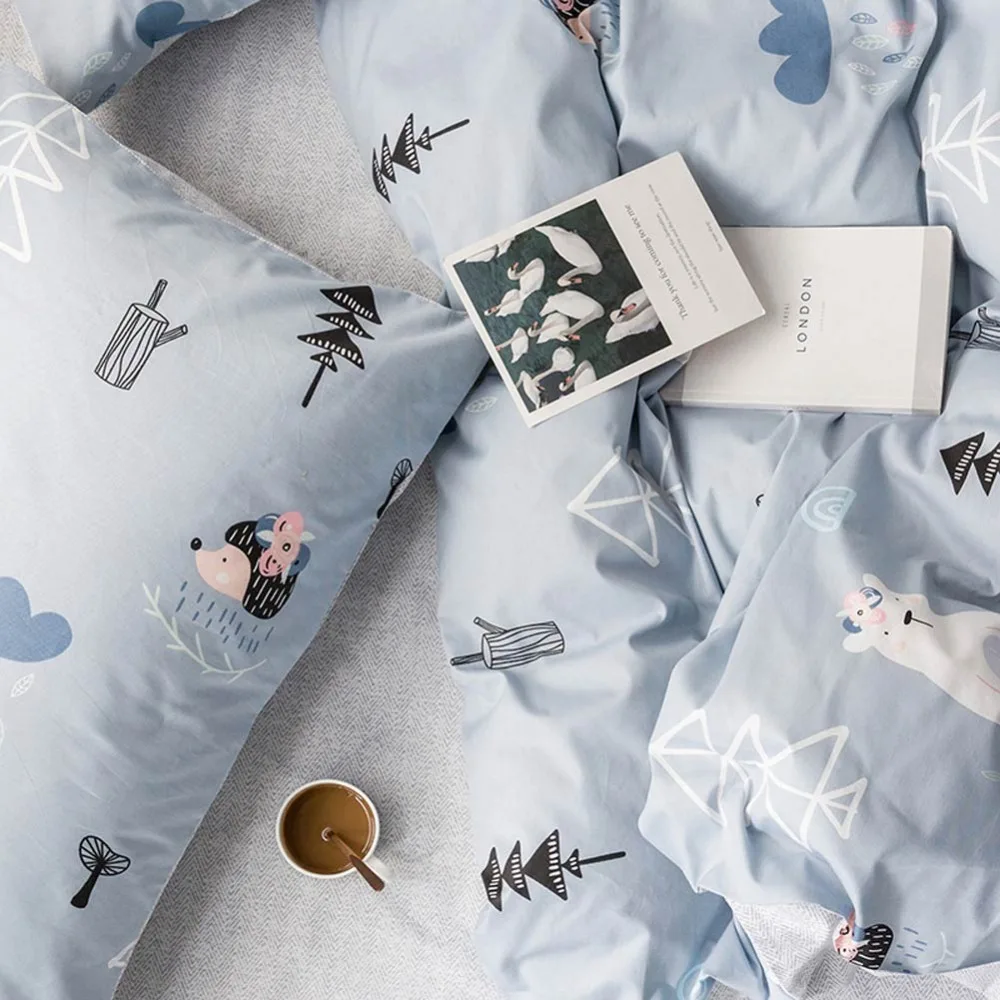 Белый медведь серый мультфильм скандинавский хлопок Bedlinens 3/4 шт Постельное белье Twin queen настроить Размеры простыня наволочки