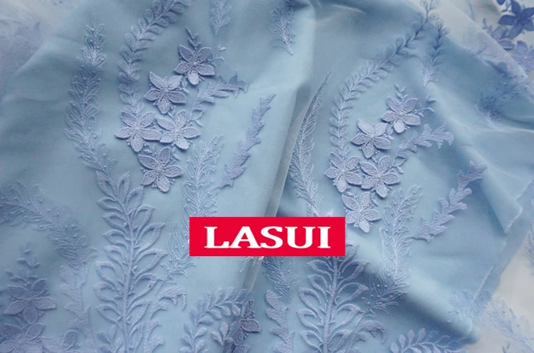 LASUI кожи синий красивый 3D цветы вышивать мягкая сетка кружевной ткани золотистый микс розовый одежда ткань платья x0352