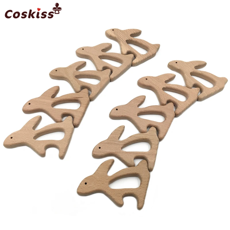 Mordedor de madera de haya para beb&eacute;, accesorios para collar de lactancia, puede masticar animales, regalo DIY para Baby Shower-0