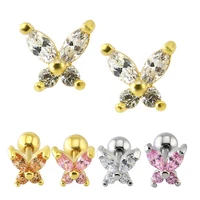 1 pair stainless yellow baby earrings clear butterfly zircon cz anti allergic stud earrings jewelry for children girls baby kids