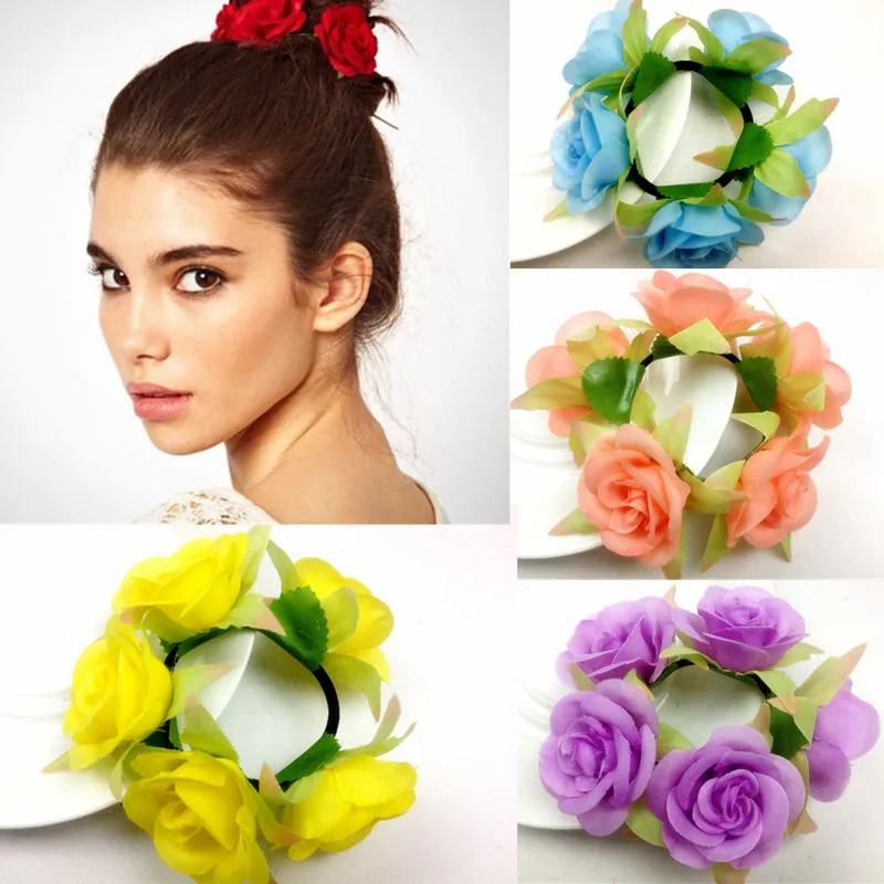 2015 NEW Flower Bun Garland Floral Head Knot Hair Scrunchie Band Elastic Bridal