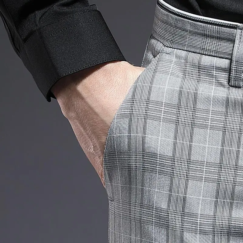

LOLDEAL Summer Fashion Business Plaid Suit Pants Men