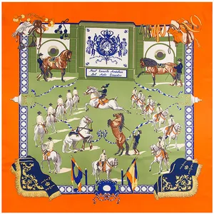 130 см саржевый шелковый шарф с принтом лошади большой квадратный шарф Женская Бандана шаль роскошный бренд платки шарфы обертывания для дам Echarpe