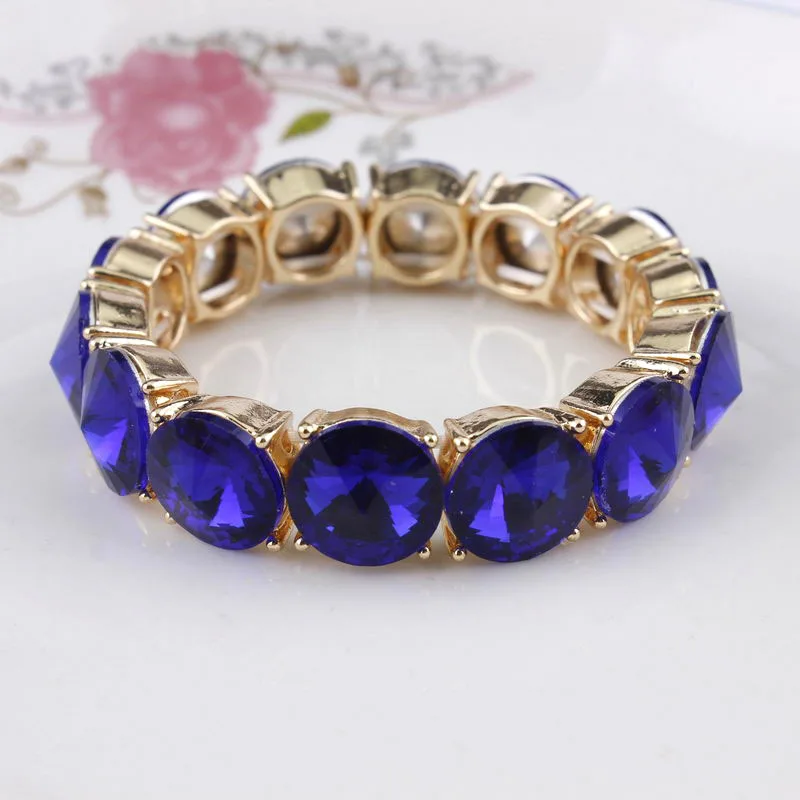Gold Royal Blue ZWPON новые эластичные призматические кристаллы точечные браслеты для женщин трендовые Золотые Регулируемые вдохновляющие браслеты ювелирные изделия - Окраска металла: Gold Royal Blue