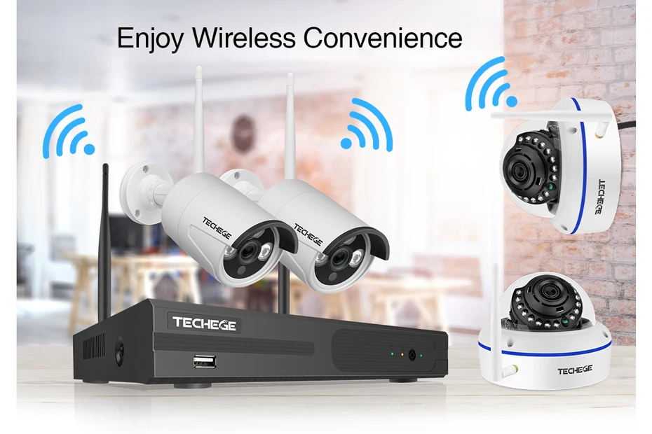 Techege 1080P Беспроводная система видеонаблюдения 4CH HD WiFi NVR комплект 2MP Открытый Антивандальный Купол IP Wifi камера система безопасности наблюдения