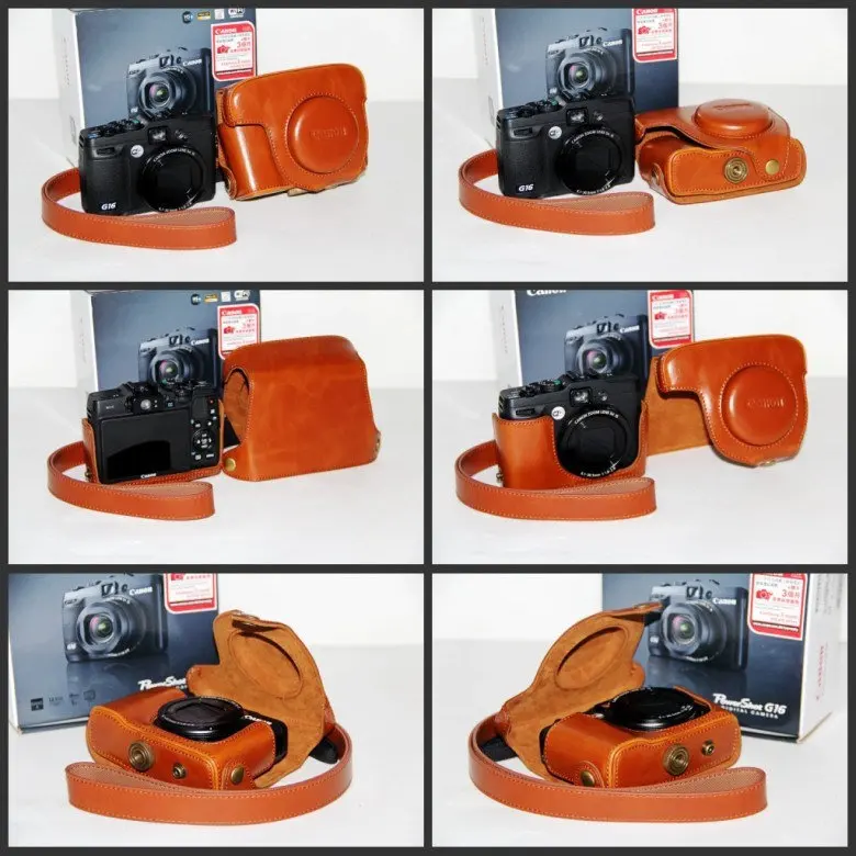 Черный/коричневый/розовый/кофейный кожаный чехол для камеры цифровой Canon G15 G16