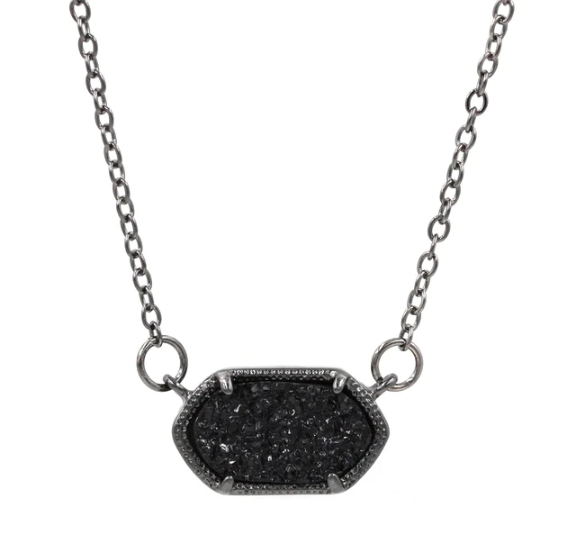 Маленький овальный Кулон Druzy, ожерелье, лучшее качество, черный цвет, блестящий кулон, ожерелье, женский подарок, модные ювелирные изделия