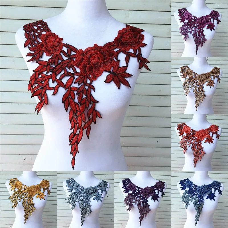 

Popular!! 1Pcs 10 Colors Lace Neckline Collar Fabric Dress Applique Motif Blouse Sewing Trims DIY Costume Decoration Accessories