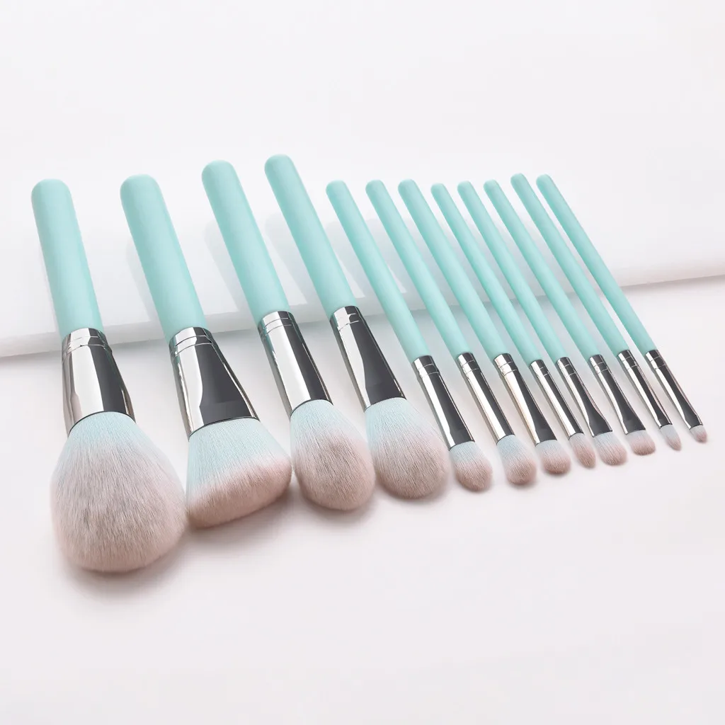 GUJHUI 12PCS Light Blue Wooden Handle Makeup Brush Set Foundation Eyebrow Eyeshadow Hot Cosmetic Tool brochas maquillaje | Красота и