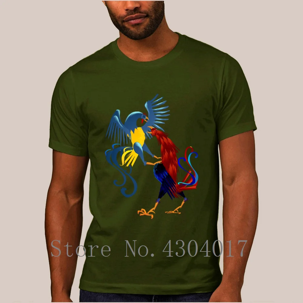 Two Colorful Fighting Roosters T-Shirt For Men Short Sleeve Letters Humor Streetwear Hombre Cotton Slogan Pop Top Tee | Мужская одежда