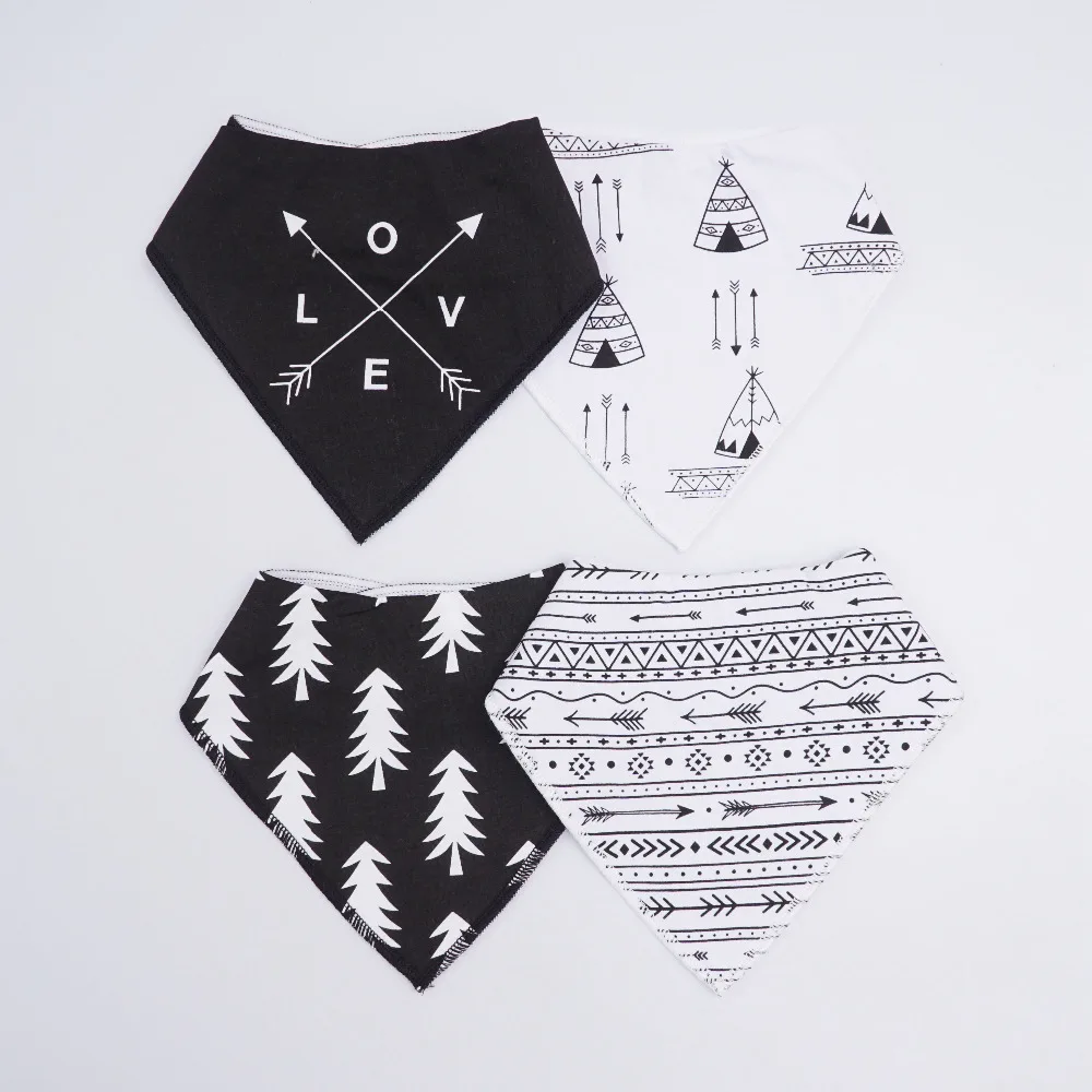 (4Pcs/set) Colorful Baby Bibs Print Soft Cotton Bandana Toddler Newborn Towel Triangle Scarf Infant Bib Burp |