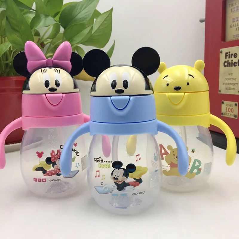 Disney 270 мл Микки Маус Детская кружка для кормления ребенок Детская безопасность соломинка для коктейлей бутылка Микки Минни портативный чашки подарки на день рождения