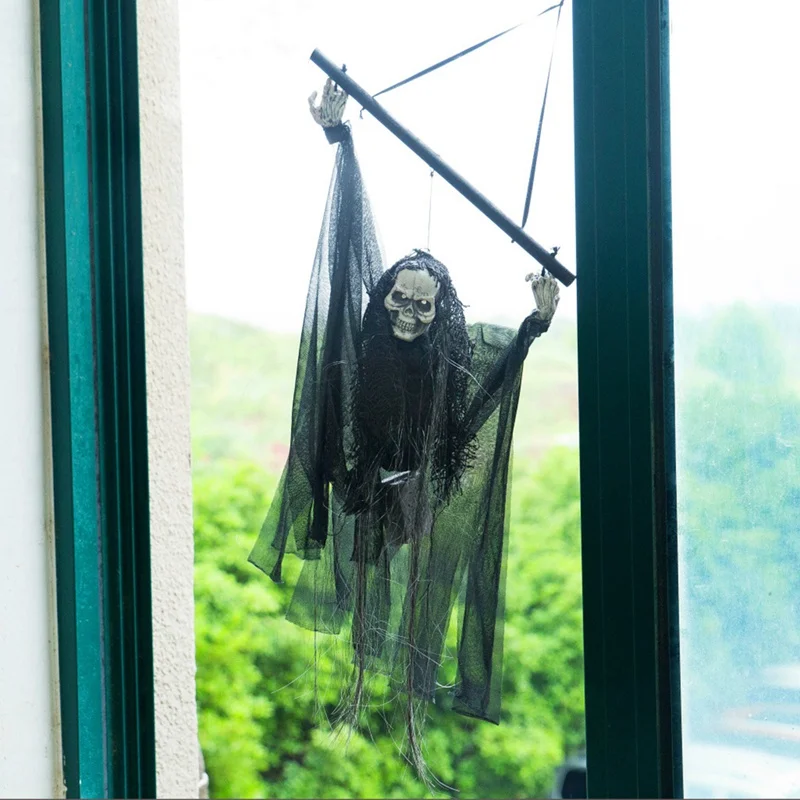 Хеллоуина черного скелета призрак со светящимися красными глазами Scream повесить