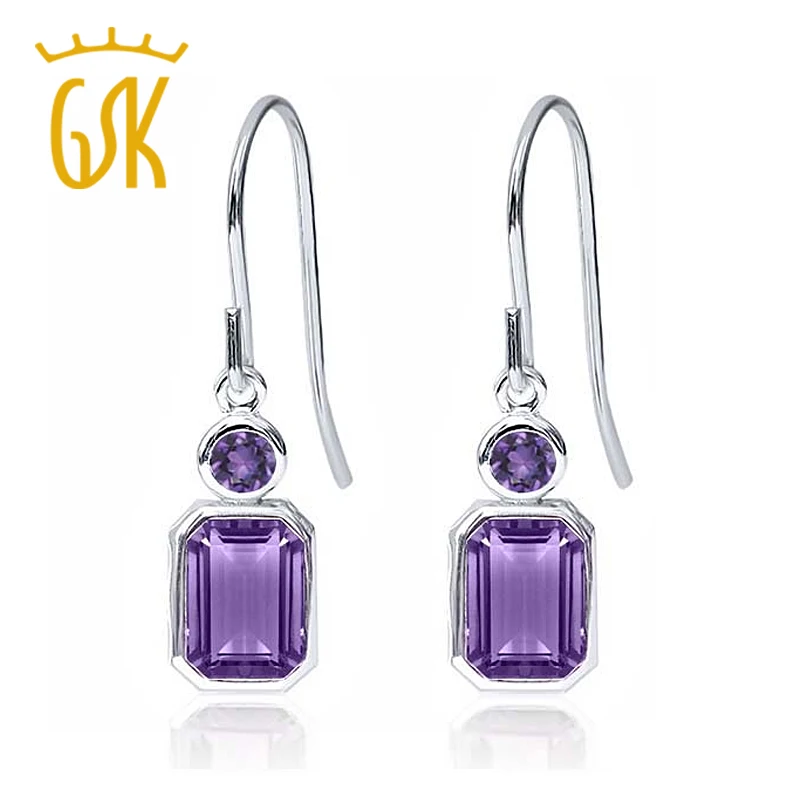 Винтажные квадратный длинные серьги 2.20 ct Octagon Фиолетовый аметист 925
