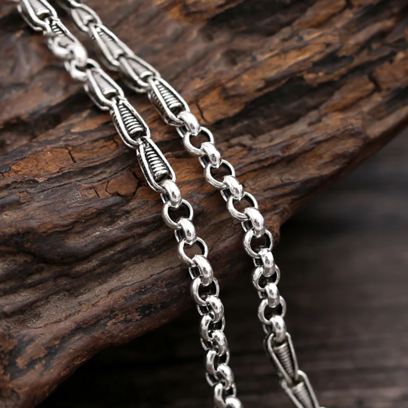 Мужское и женское длинное ожерелье из 100% настоящего серебра 925 пробы винтажная