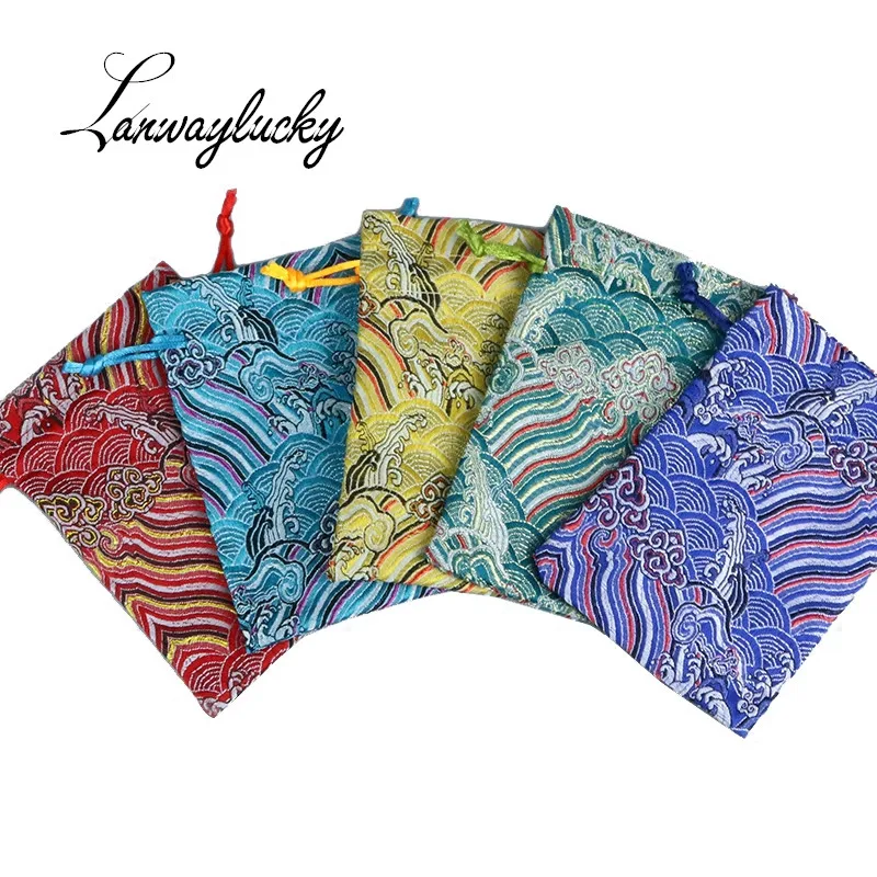 

50pcs/lot 10x14cm Silk Brocade Drawstring Jewelry Organizer Pouches Satin Christmas Wedding Gifts Bags Packaging Sack Bag Pouch