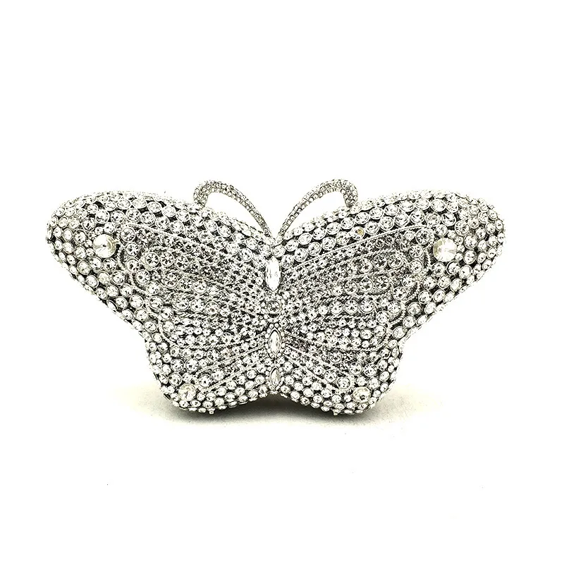 Color 2 silver Роскошные женские вечерние бриллианты, красивые кошельки с бабочкой и кристаллами, элегантные клатчи, свадебные вечерние маленькие кошельки - Цвет: Color 2 silver