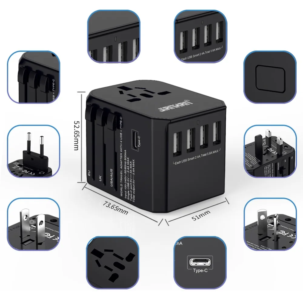Дорожный Usb-адаптер JIANHAN универсальный адаптер питания зарядное устройство