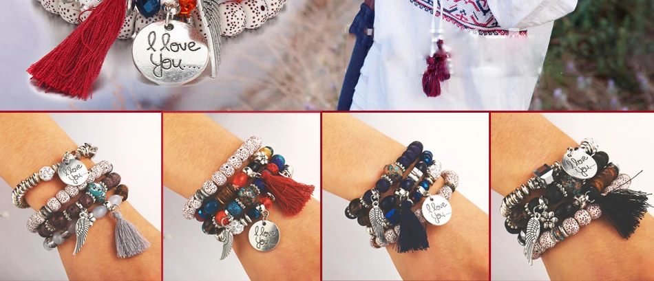 MNWT Boho талисманы кисточкой браслет натуральный браслет с камнями Кристалл бисера браслеты для женщин Винтаж браслет подарок Pulseira Feminina