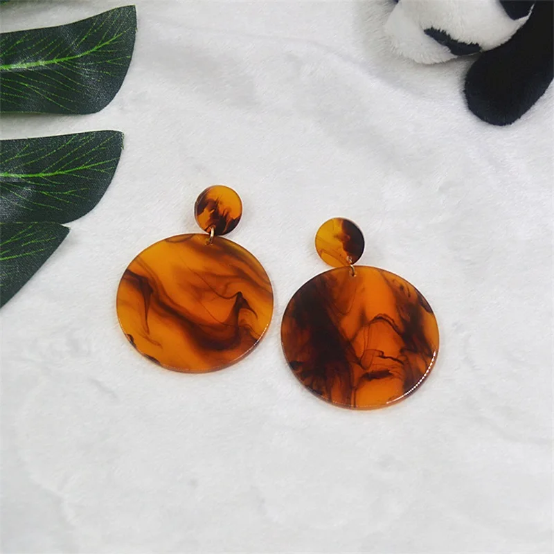 2019 Korean fashion retro geometric circular acetic acid dangle earrings women vintage round resin jewelry accessories pendants | Украшения