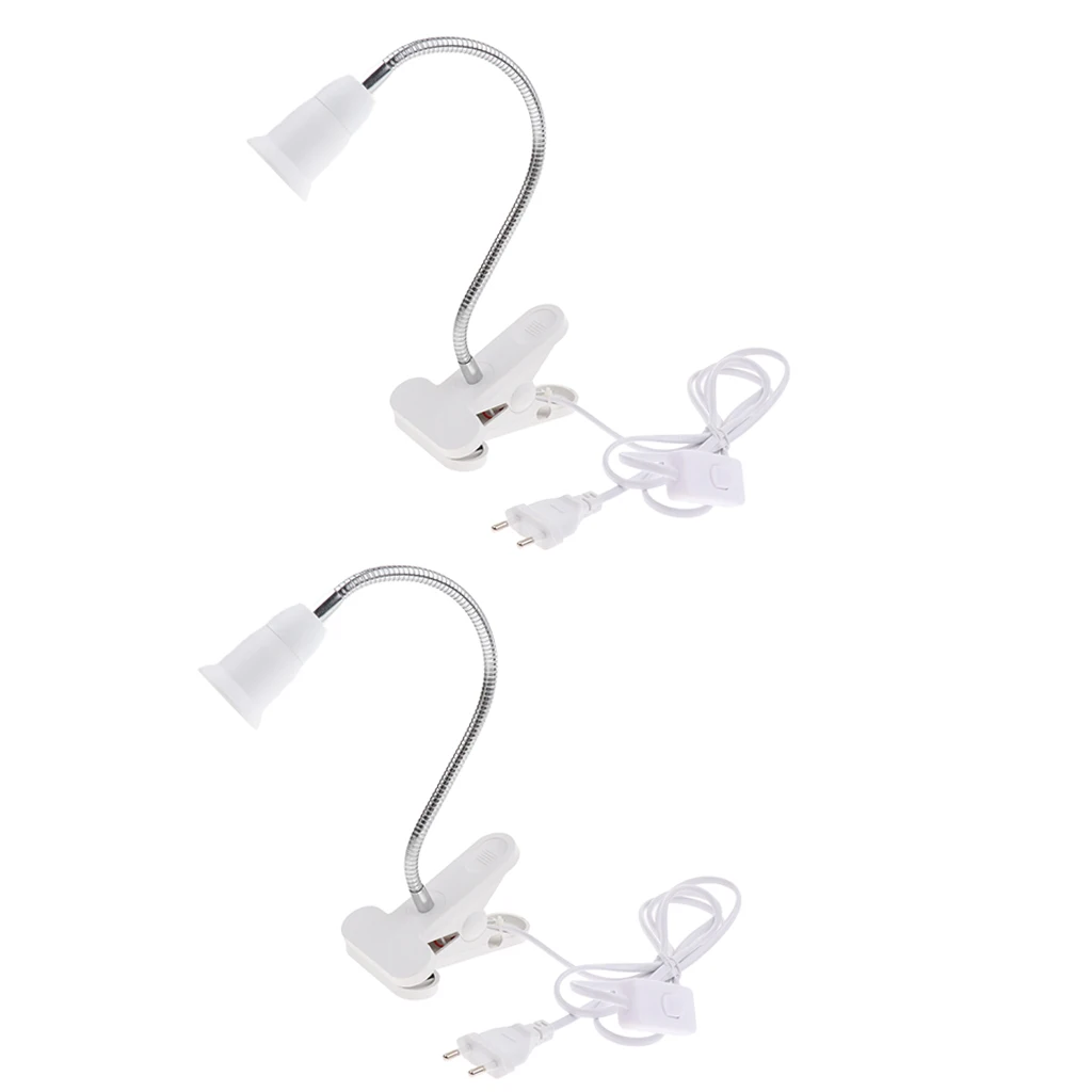 2Pcs/lot E27 Clip On Reading Light Base Desk Lamp Socket White EU Plug Used for Dresser Lighting | Лампы и освещение