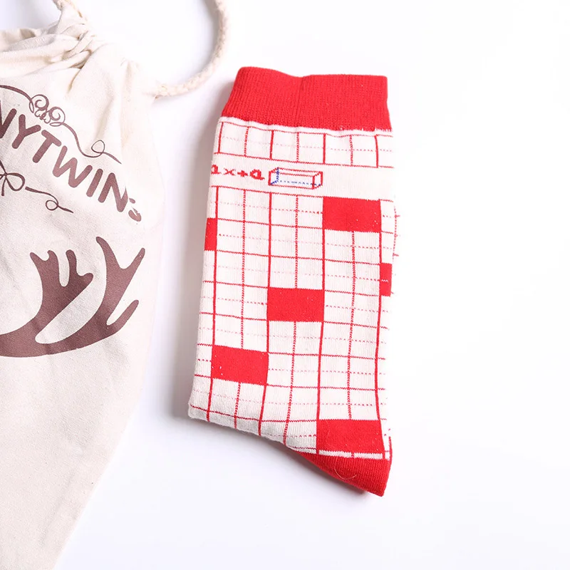 red plaid Модные женские забавные носки с математическим рисунком Harajuku, хлопковые повседневные уличные носки унисекс, новые носки, черные, красные мужские носки для катания на коньках - Цвет: red plaid