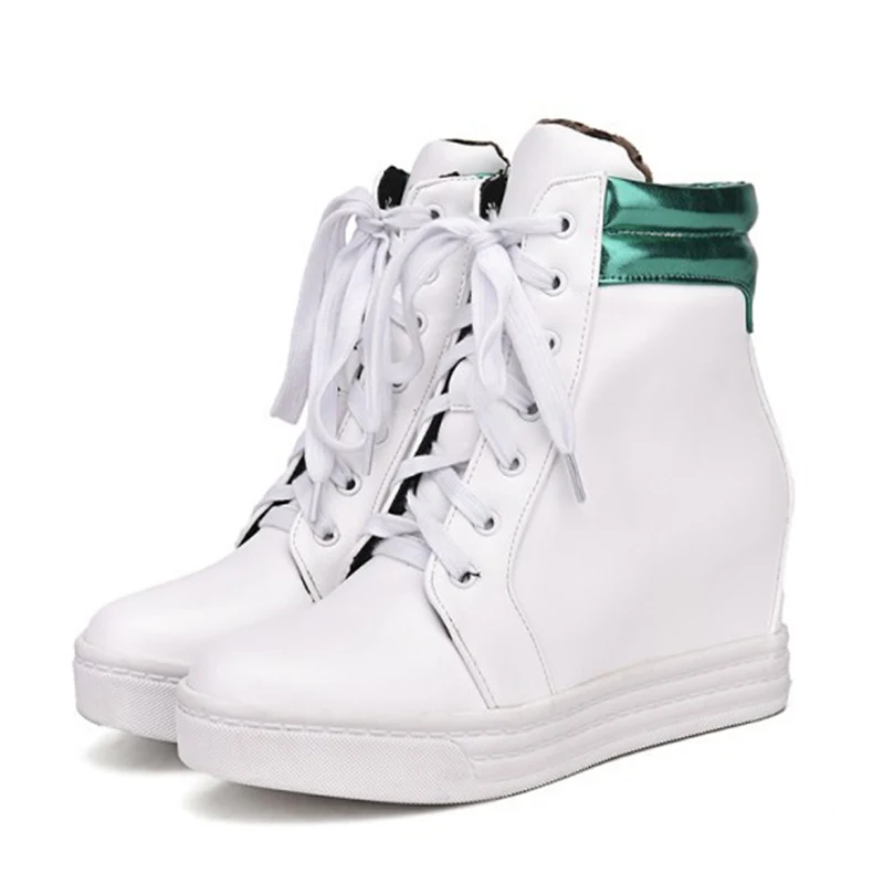 green lady sneakers Tfsland Women Height Increasing Shoes Female Breathable White Shoes Flat Walking Shoes Sneakers Women Wedge Platform Ankle Boots - Цвет: green lady sneakers