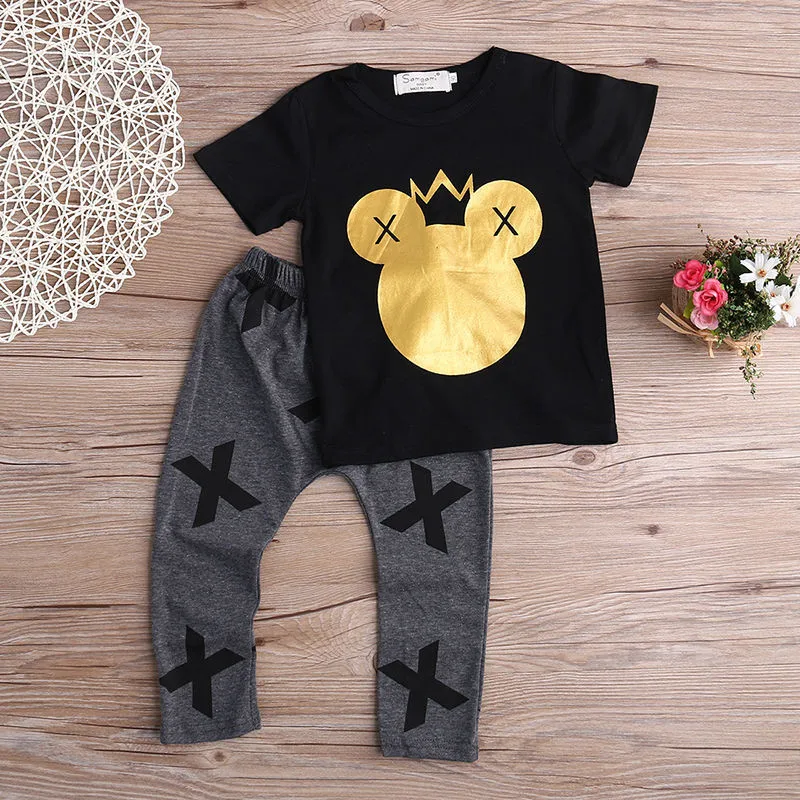 Toddler Kids Cartoon Mouse Clothes Sets Casual Short Sleeve Cotton Summer Wear Tops T-shirt+Casual Pant Outfits Set For Boys |