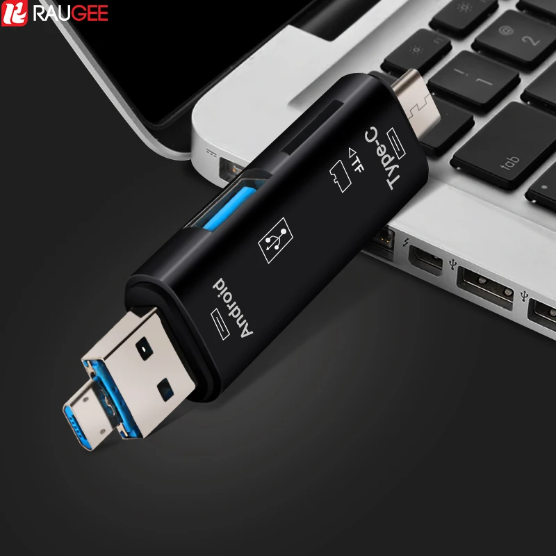 Raugee type C и Micro USB OTG карта адаптер 3 в 1 USB-C-ридер флэш-накопитель TF разъем для чтения для мобильного телефона ПК Mac компьютера
