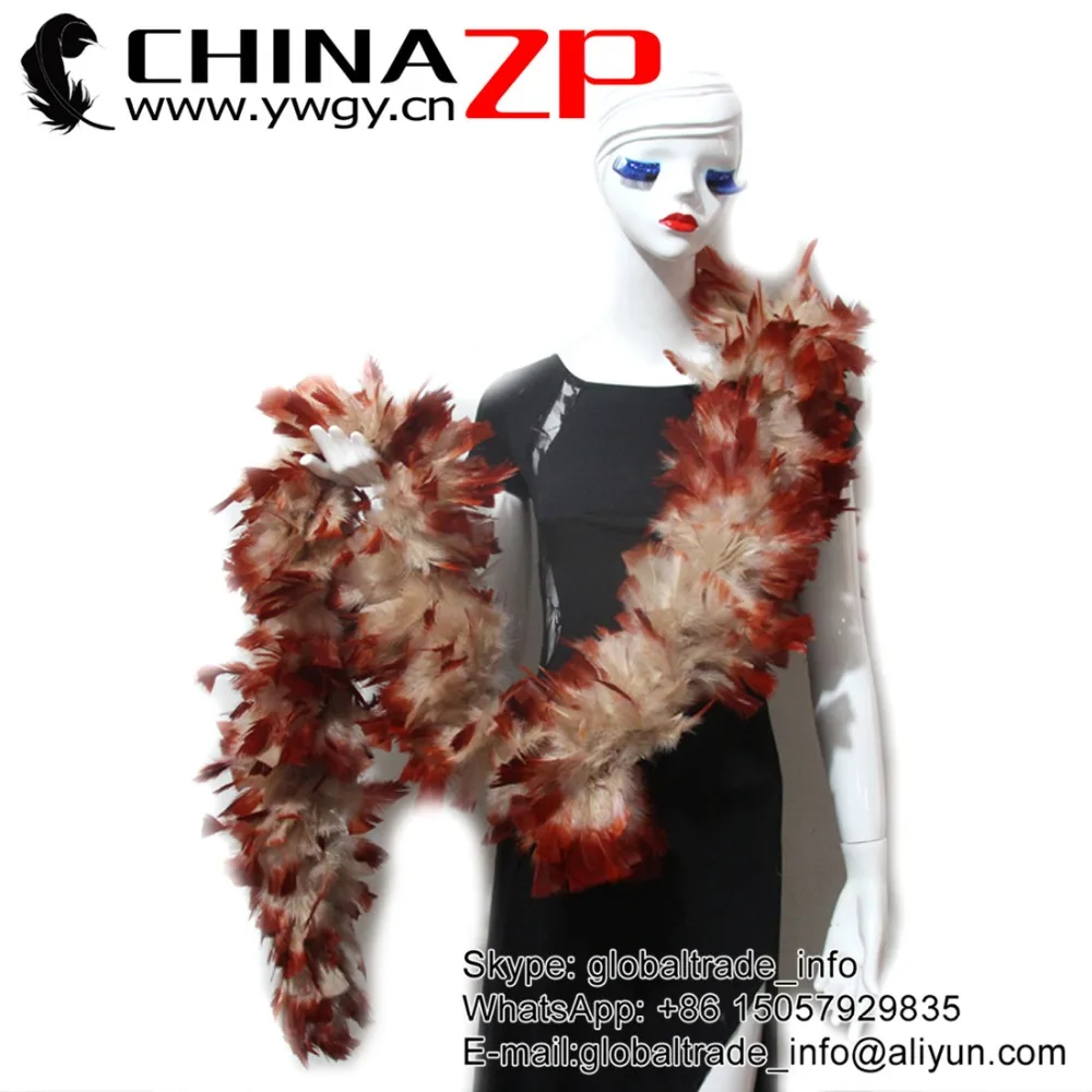 

CHINAZP Feathers Supplier Carnival Costume Brown Tips Invory Chandelle Flat Feather Boa 150grams Cosplay Costumes For Sale