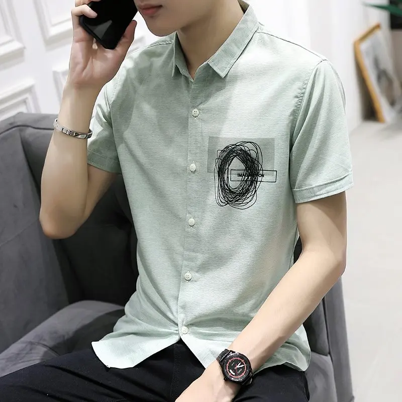 Новинка летняя рубашка с коротким рукавом Мужская трендовая Повседневная