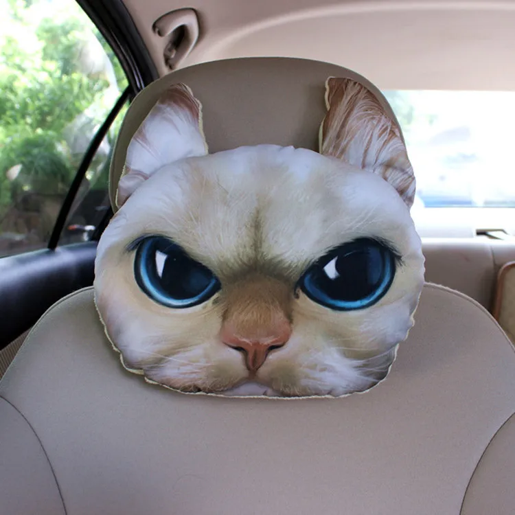 3D забавная Автомобильная подушка для шеи в виде животного, Молодежные аксессуары для салона автомобиля, Автомобильная подушка, подголовник, кошка, собака, Хаски, лиса, Акита, медведь, панда