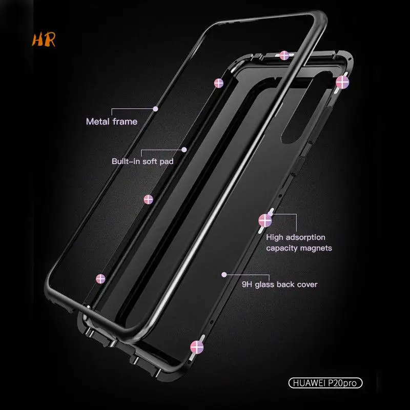 Магнитный чехол Magneto для HuaWei P20 металлический жесткий прозрачный из закаленного