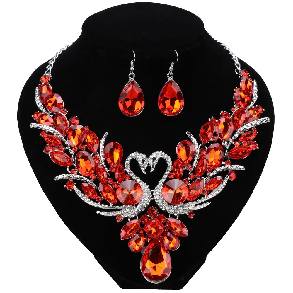 Женский ювелирный комплект из колье и серёг цинкового сплава|necklace earring|red crystalcrystals