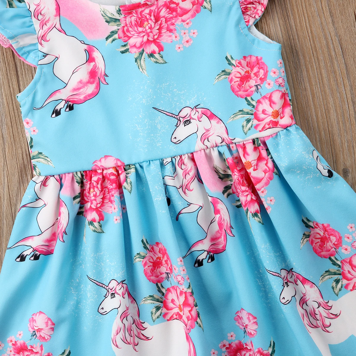 Новинка 2018 детское нарядное платье с цветочным принтом в виде единорога для
