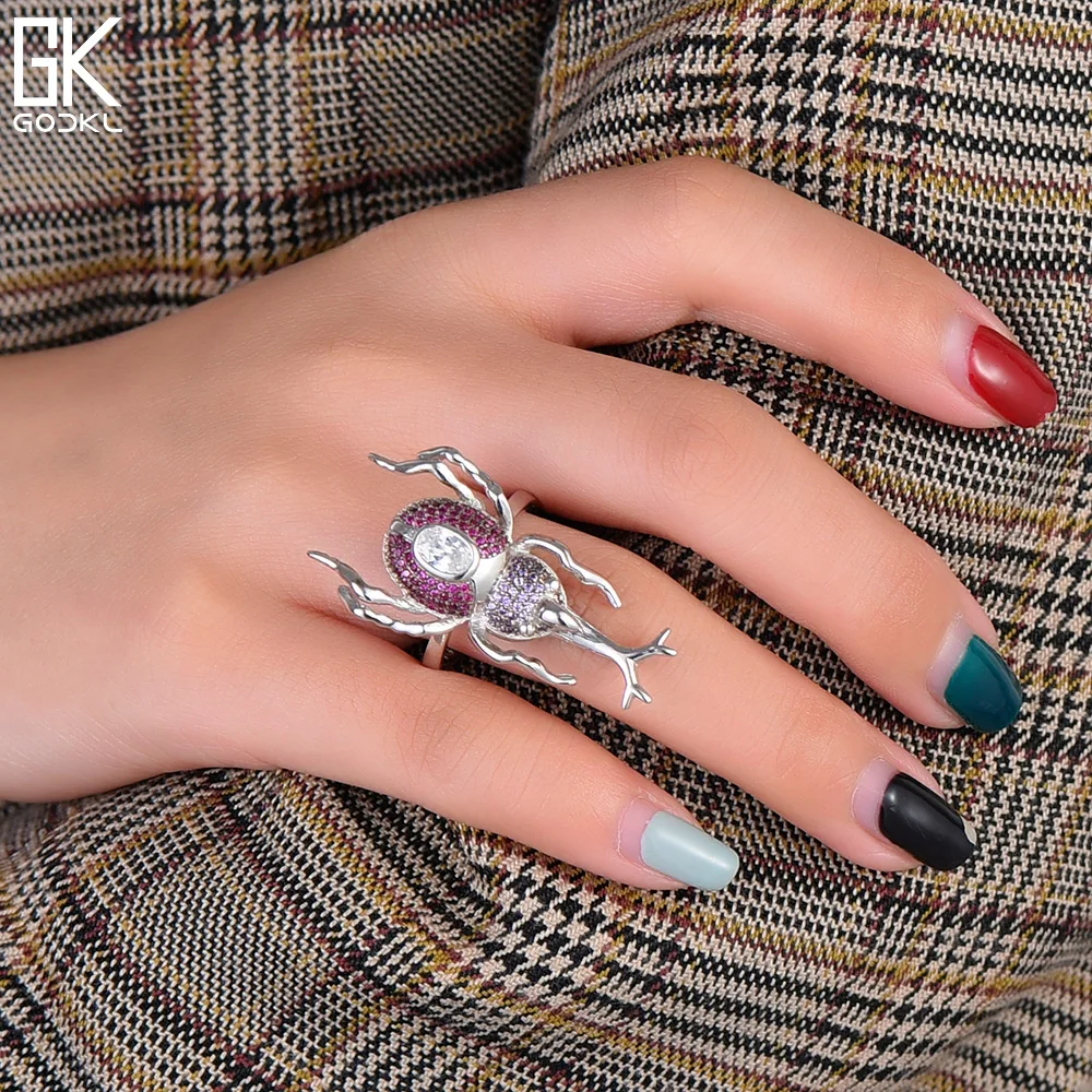 Женские кольца GODKI разноцветные на палец с кубическим цирконием в виде насекомых