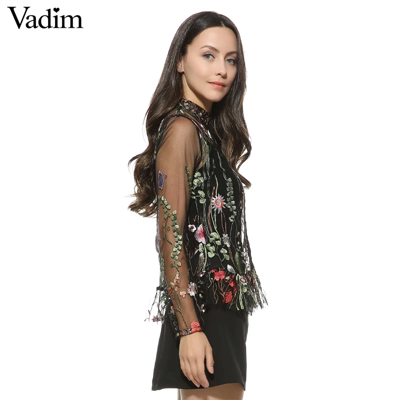 Блузка женская прозрачная с длинным рукавом и стоячим воротником LT1558|blouse brand|brand