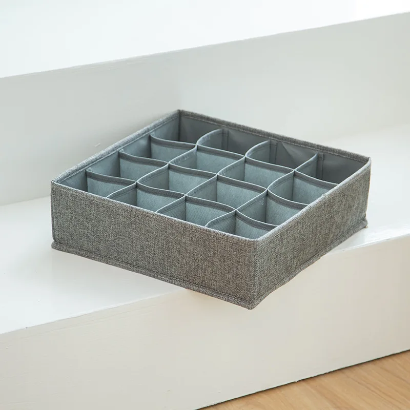 Gray 16cells Newly Breathable Cotton Linen Drawer Organizer Quality 8 16 Cells Underwear Organizer 1pcs Home Sundries Socks Bras Storage Box - Цвет: Gray 16cells