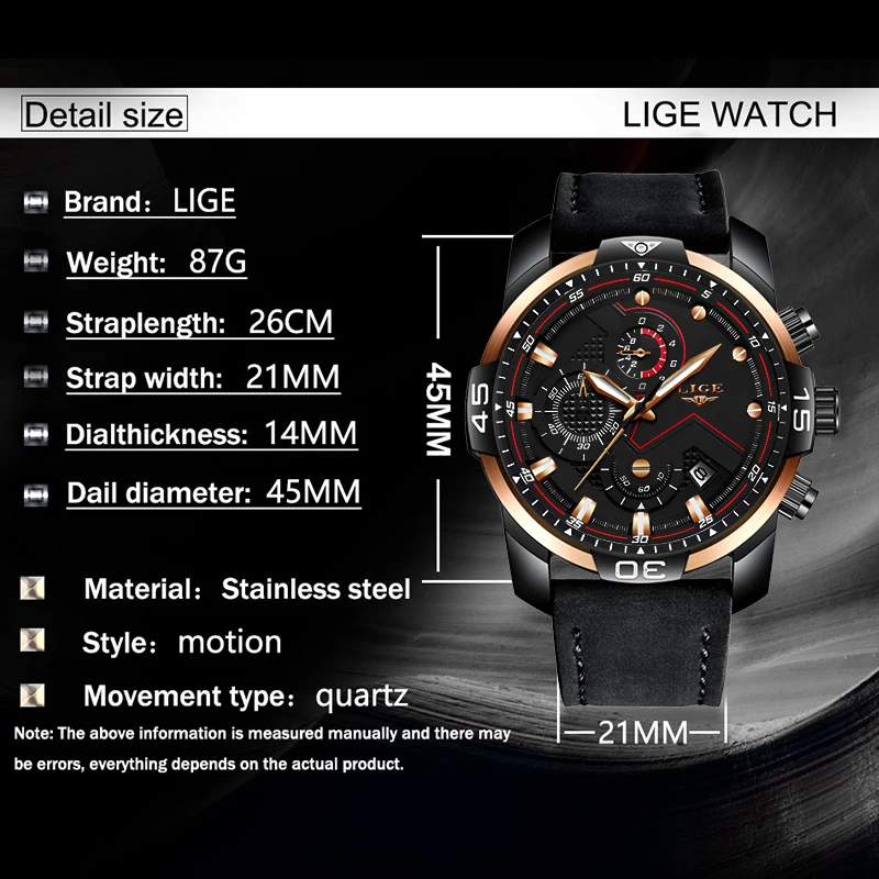 

LIGE Mens Watches Top Brand Luxury Military Sport Watch Leather Waterproof Wristwatch Men clock Man Date watch Relogio Masculino