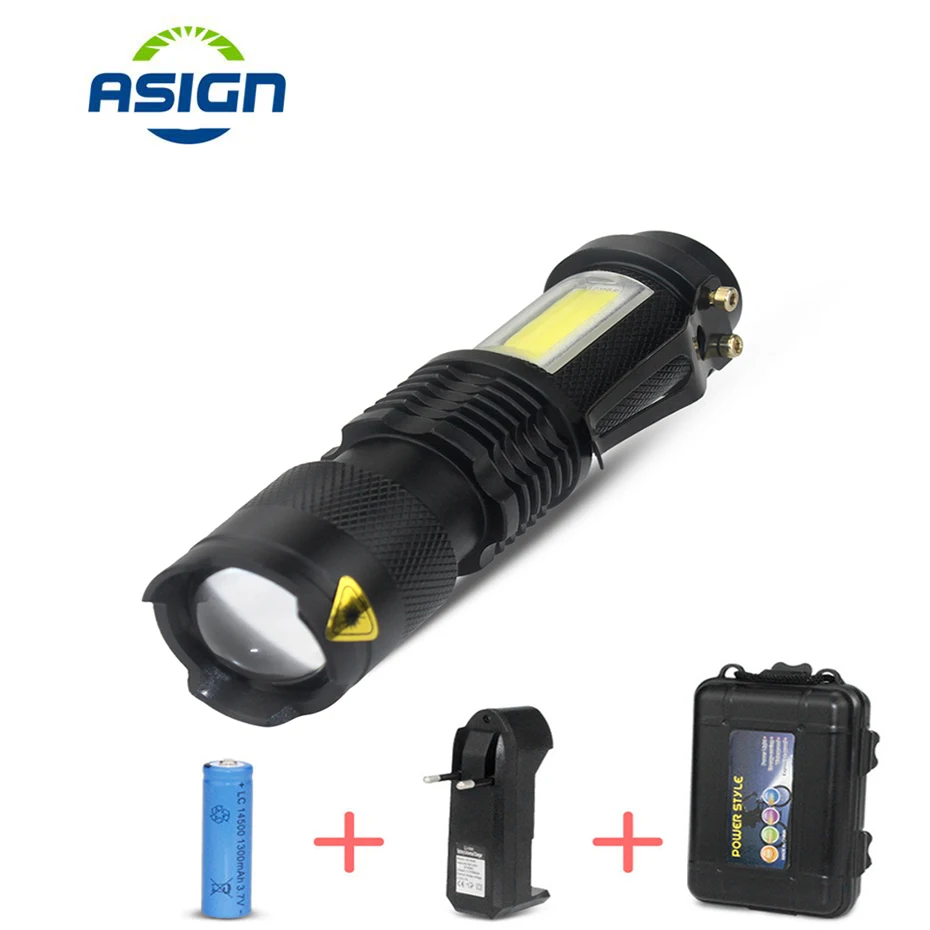 

4 Mode Mini Portable Flashlight Working Lamp Q5+COB LED Tactical Flashlights ZOOM Torch Lighting Lantern Use AA 14500 Battery