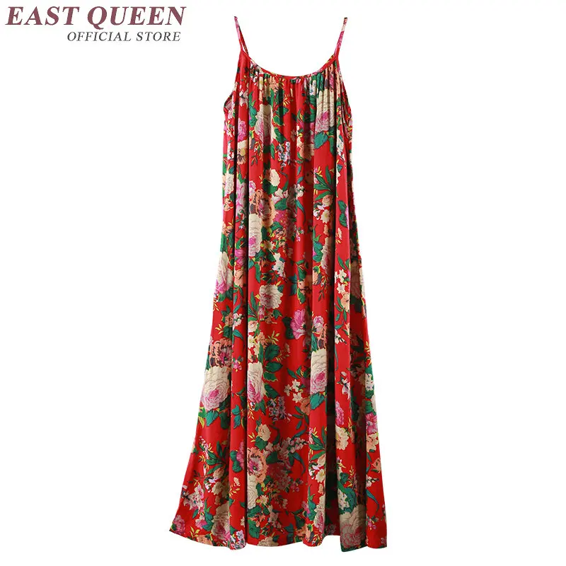 Цветочное длинное платье китайское традиционное льняные платья летние женские