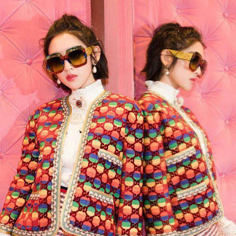Красочные Bling Площади Кристалла Для женщин солнцезащитные очки 2018 gafas де сол UV400